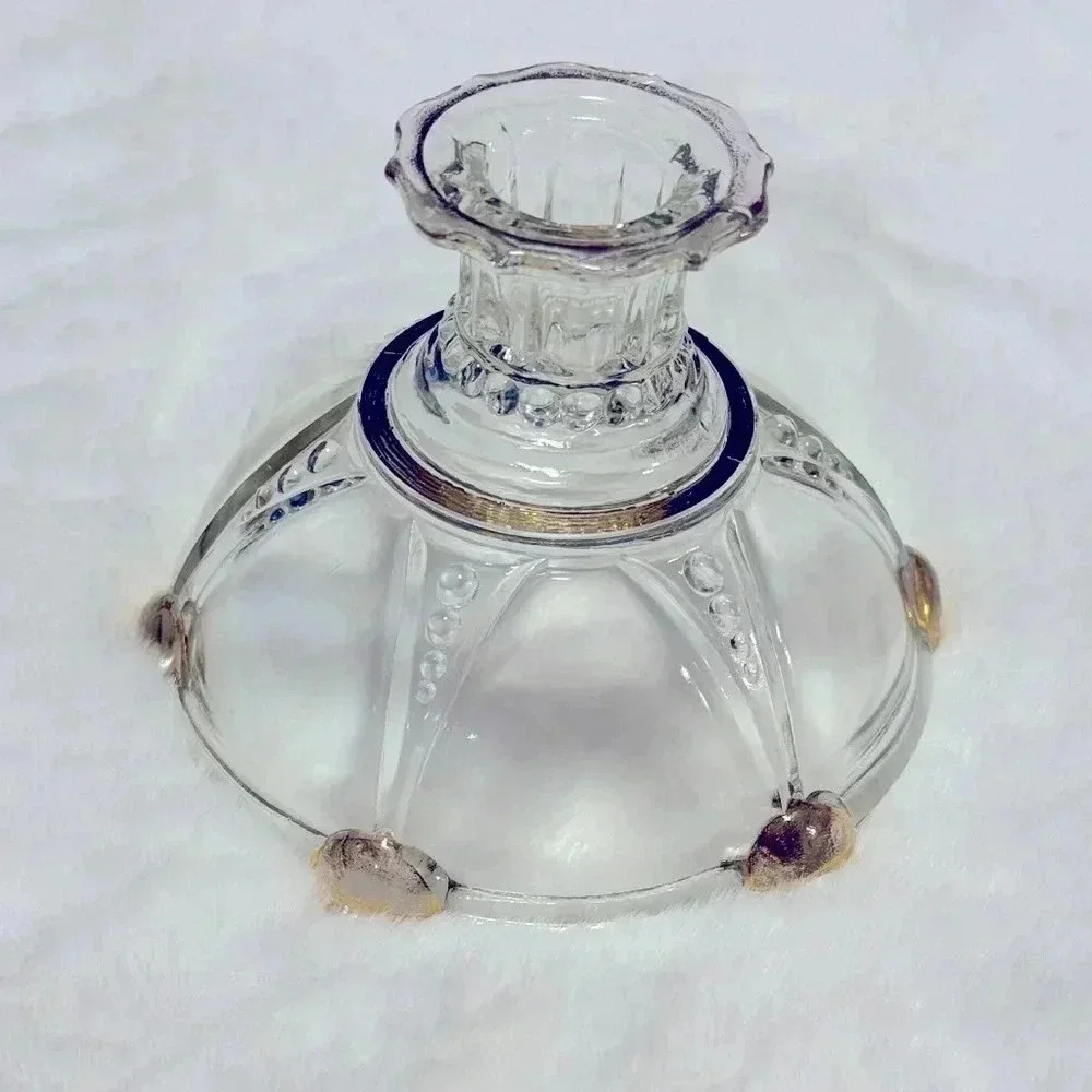 MCM Gold Trim Candleholder Candlestick Glass Beaded - Picture 2 of 9